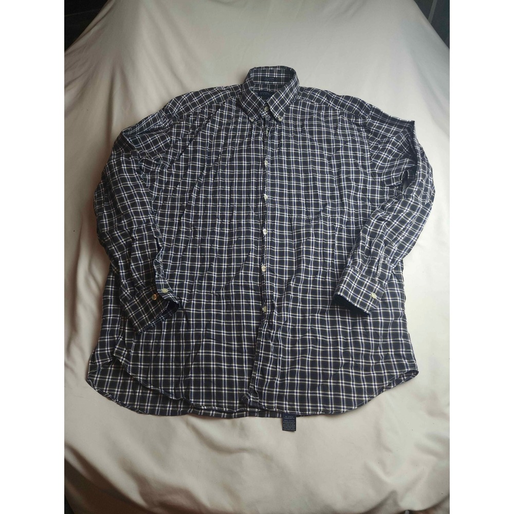 Hathaway Platinum Mens XL Blue Plaid Button Down Shirt Made in Italy 100% Cotton